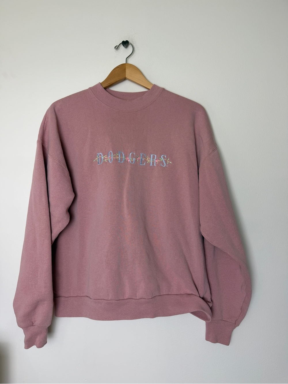 Vintage Pink Dodgers Crewneck Sweatshirt - Quilted Logo Style